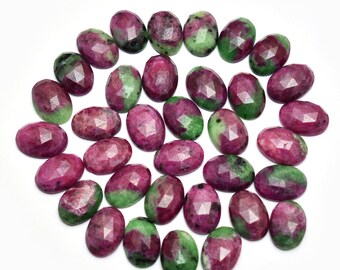 Natural Ruby Zoisite Faceted Oval Rose Cuts ~ Ruby Zoisite Loose Oval Shape Cabochons ~ Ruby in Zoisite Gemstone Flat Back Rose Cut Cabs
