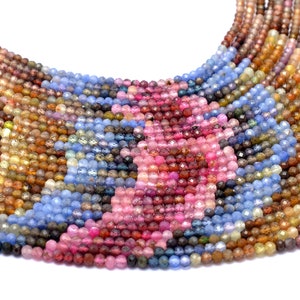 Multi Sapphire Gemstone 3mm Beads ~ Natural Tundra Sapphire Precious Gemstone Loose Micro Faceted Rondelle Beads for Jewelry ~ 13inch Strand
