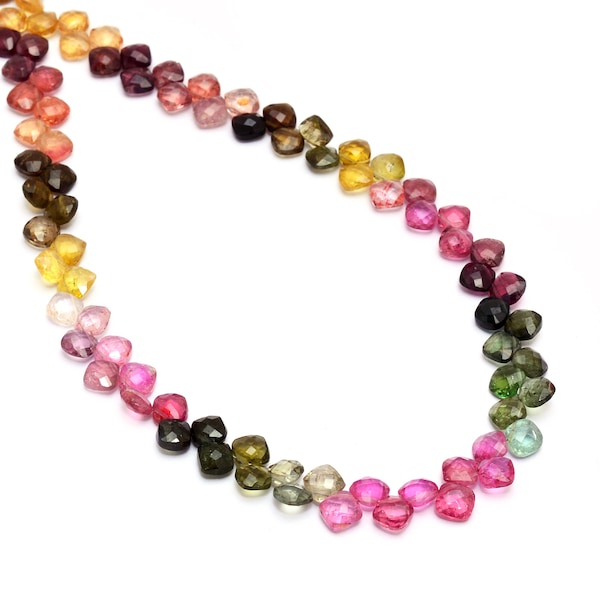 AAA Multi Tourmaline Gemstone 5mm Facettes Côté Percé Carré Briolette ~ Pastèque Tourmaline Naturelle Lâche Fantaisie Coussin Perles~16" Brin