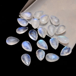Natural White Rainbow Moonstone 8x12mm Pear Briolettes ~ AAA+ Blue Fire Moonstone Loose Beads ~ White Rainbow Faceted Briolette For Jewelry