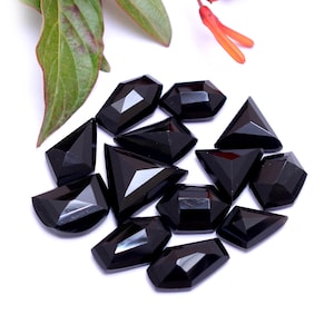 Black Onyx Fancy 12mm-17mm Free Form Rosecut Cabochon ~ Loose Faceted Onyx Gemstone Lot ~ Natural Gemstone Uneven Faceted Flat Back Cabs