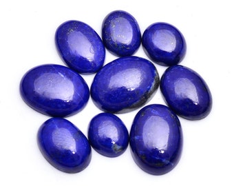 Cabochon ovali con retro piatto in lapislazzuli blu naturale da 9 x 11 mm-12 x 16 mm ~ Cabochon liscio fantasia in lapislazzuli semiprezioso per gioielli
