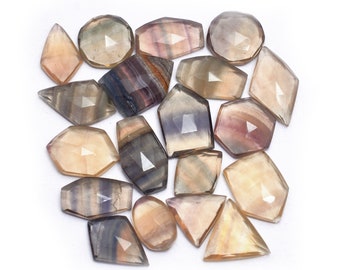 Multi Fluorite Rose Cut Flat Back Cabochon ~ Natural Multi Fluorite 11mm-18mm Faceted Rosecut Lot ~ Loose Fluorite Gemstone Cabs For Jewelry