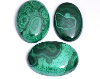 Malachite Loose Oval Shape Cabs ~ Natural Malachite Gemstone 17x25mm-20x29mm Flat Back Cabochons ~ Green Malachite Plain Fancy Cabs Lot
