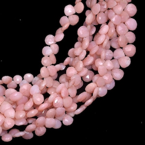 AAA+ Pink Opal Heart Gemstone 5mm-8mm Briolette Faceted Beads ~ Natural Pink Opal Semiprecious Gemstone Loose Briolette Beads ~ 8inch Strand