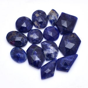Natural Sodalite Faceted Flat Back Cabochons ~ Sodalite Fancy 12mm-16mm Free Form Rose Cut Set ~ Loose Faceted Sodalite Gemstone For Jewelry