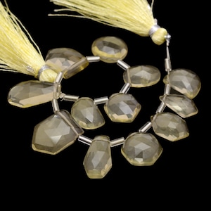 Natural Lemon Quartz Loose 12mm-18mm Faceted Side Drilled Rose Cut Beads Lot ~ Lemon Quartz Gemstone Flat Back Fancy Cabochons Mix Lot