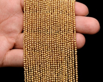 Natural Golden Pyrite Gemstone 2mm-3mm Micro Faceted Round Beads ~ AAA+ Pyrite Semi Precious Gemstone Loose Beads For Jewelry ~ 13" Strand