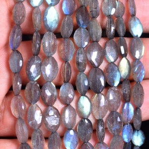 AAA+ Labradorite Gemstone 7x10mm Faceted Oval Beads, Natural Blue Fire Labradorite Semi Precious Gemstone Loose Beads For Jewelry, 8&quot; Strand