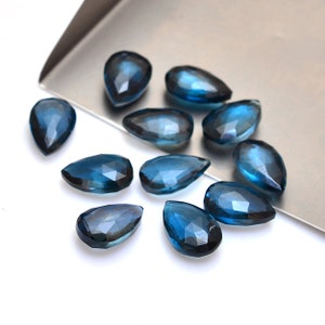 Natural London Blue Topaz  8x12mm Pear Briolettes ~ AAA+ Blue Topaz Loose Pear Shape Beads ~ London Topaz Faceted Briolette For Jewelry
