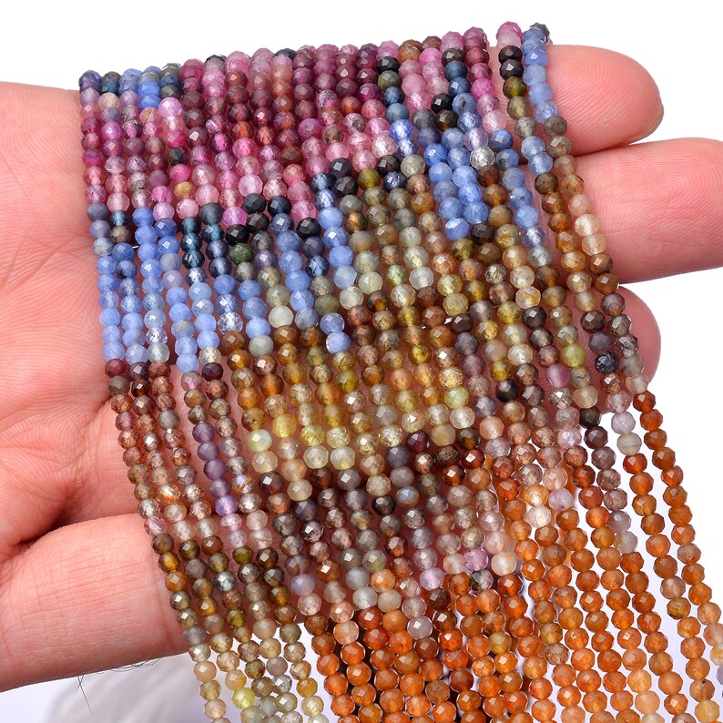 Multi Sapphire Gemstone 3mm Beads ~ Natural Tundra Sapphire Precious Gemstone Loose Micro Faceted Rondelle Beads for Jewelry ~ 13inch Strand
