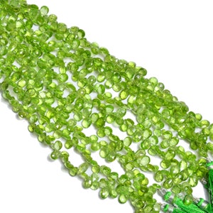 Natural AAA+ Peridot Gemstone Faceted Pear Briolette Beads ~ 8inch Strand ~ Peridot Semi Precious Gemstone Loose Briolette Beads For Jewelry