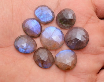 Lotto di labradorite blu fuoco AAA+ da 15 mm a 19 mm con taglio a rosa sfaccettato ~ Pietra preziosa semipreziosa di labradorite naturale con taglio a rosa cabochon piatto sfuso