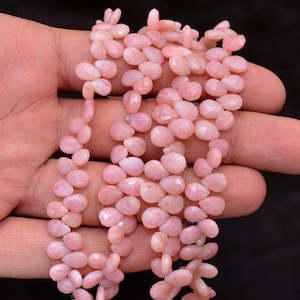 Peruvian Pink Opal 6x9mm Pear Briolette Faceted Beads ~ AAA+ Natural Pink Opal Semi Precious Gemstone Loose Briolette Beads ~ 8inch Strand