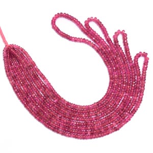 AAA Natural Pink Tourmaline 3mm-4mm Faceted Beads ~ Pink Tourmaline Gemstone Rondelle Beads ~ Tourmaline Beads For Jewelry ~ 16&quot; Strand