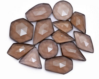 Brown Smoky Quartz Loose 8x13mm-12x19mm Faceted Irregular Rose Cuts ~ Natural Smoky Quartz Semi Precious Gemstone Flat Back Cabochons Lot