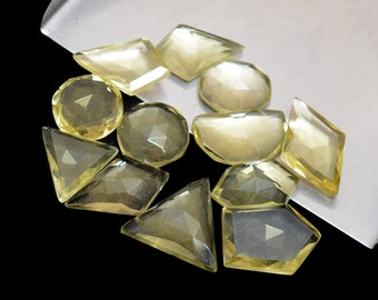 Natural Lemon Quartz Gemstone Loose Uneven Shape Rose Cuts ~ Lemon 11mm-17mm Faceted Flat Back Cabs ~ Lemon Quartz Fancy Cabochon Mix Lot