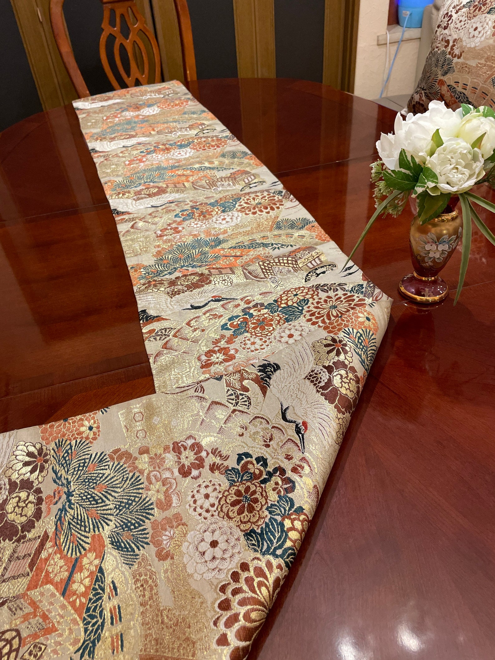 embroidery Table runner made from japanese kimono obi Etsy