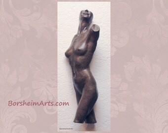 Wall Mounted Sculpture Dance Woman Torso, Bronze Female 3d Tall narrow handmade metal wall art Dancer statue Bronze body figure art Borsheim