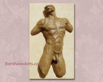 Wall art bronze figure sculpture, Valentine nude male torso wall hanging, man's body in metal wall art, gift for partner, figure art bronze