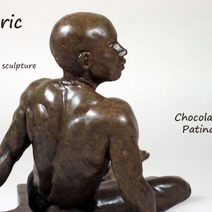 Male Bronze Sculpture Eric, Beautiful muscular male figure art, Small tabletop bodybuilder statue of seated man, Athletic African artwork 3d