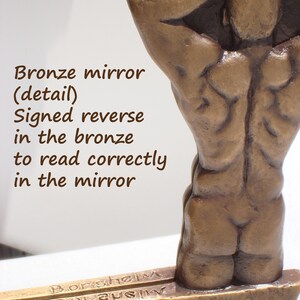 Framed bronze Mirror of Men, Metal frame Asymmetrical mirror small sculpture wall decor as functional art entryway, Unique Gift for Partner image 5