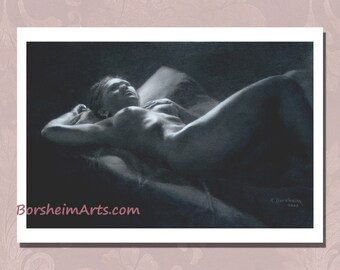 Black and White Drawing Print of Reclining woman, Female figure drawing print Classical art Charcoal artwork Wall art illustration Hindsight