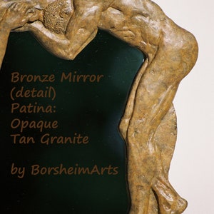 Framed bronze Mirror of Men, Metal frame Asymmetrical mirror small sculpture wall decor as functional art entryway, Unique Gift for Partner image 3