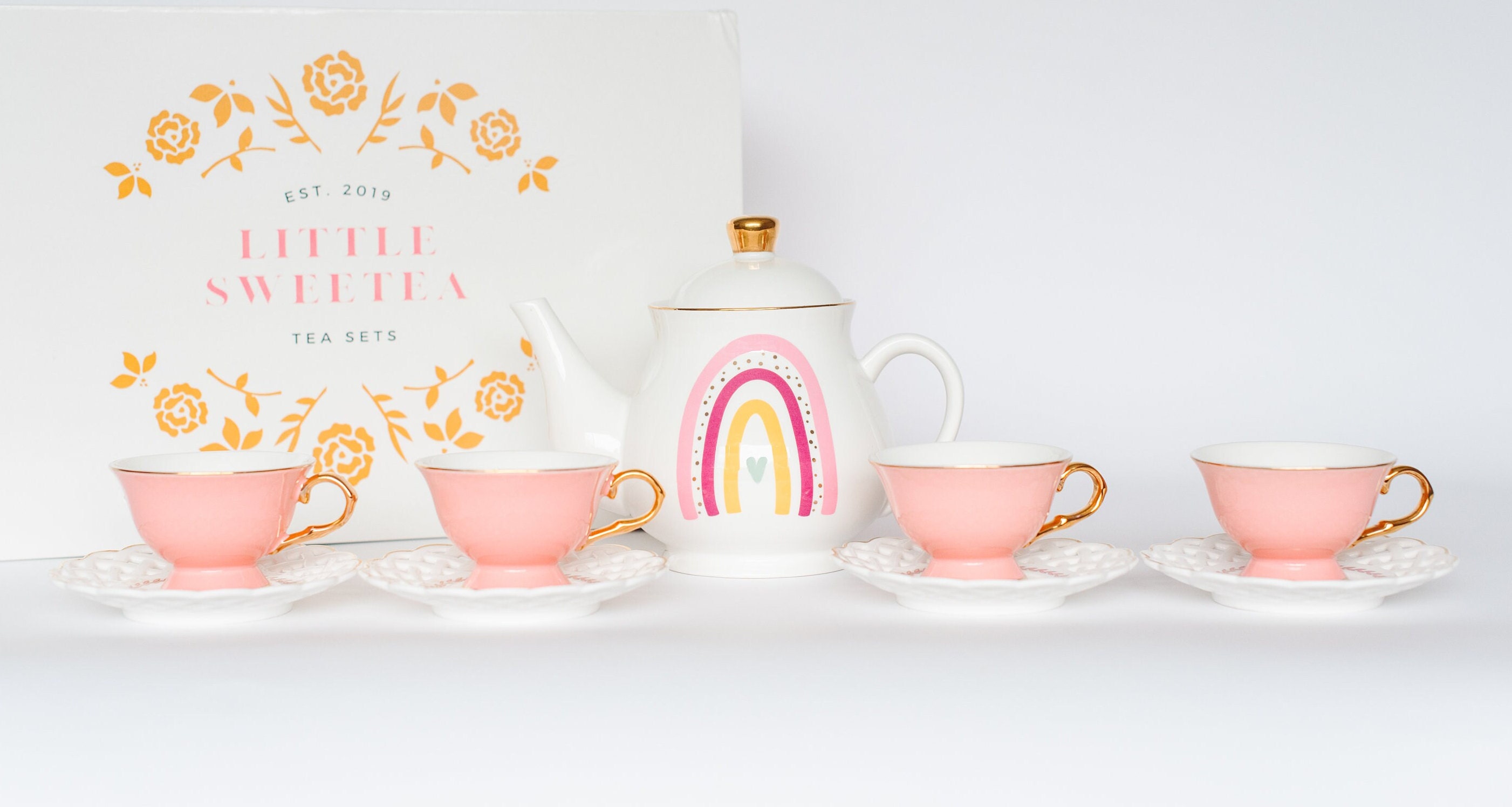 Childrens Tea Set Porcelain Rainbow