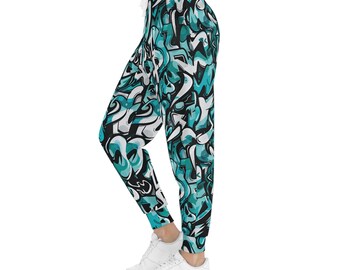 Pantalones deportivos con estampado abstracto de graffiti rosa y morado / Pantalones deportivos con estampado integral