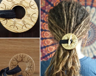 Handcrafted Oak ToggleLOXX Hair Tie with Helm of Awe Design – Secure and Stylish Dreadlock Accessory