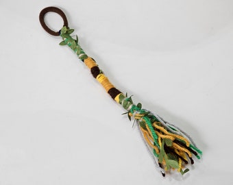 EccenTRIXX Short Earthy Green and Yellow Dread Wrap, 10inch in length, Handmade with Wool and Vine Ribbon