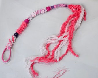 EccenTRIXX Pink and White Dread Wrap, 24inch in length, Handmade with Wool and Wooden Beads