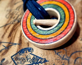 ToggleLOXX Dread Tie Rasta with reggae colour Solid Rings engraved design and colours with wood ink (Oak)