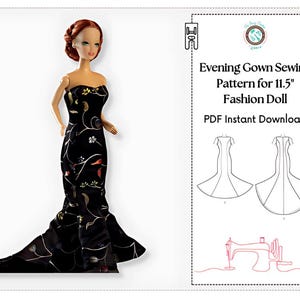 PDF Evening Dress Sewing Pattern for 11.5&quot; Fashion Doll - Digital Sewing Pattern