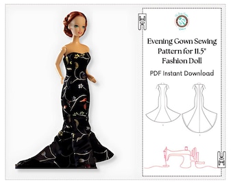 PDF Evening Dress Sewing Pattern for 11.5" Fashion Doll - Digital Sewing Pattern