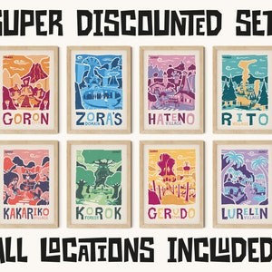 Volledige set! Op The Legend of Zelda: Breath of the Wild geïnspireerde reisposters – afdrukken, muurkunst, poster