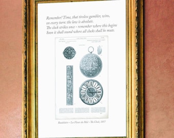 Stampa d'arte Baudelaire ~ Les Fleurs du Mal ~ Il tempo passa ~ Poster letterario francese - Dark Academia Art Poetcore