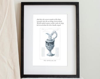 Poster con poesie di Shelley, stampa della brocca d'argento de "La strega di Atlante", arte murale letteraria romantica