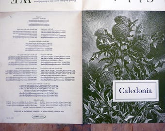 Typography Poster. Caledonia Letterpress Font Poster. Vintage Linotype Sales Leaflet.