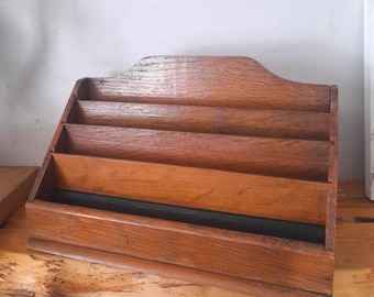 Vintage Mid-Century Oak Letter Holder, Stationery Stand, Penpal Aesthetic