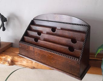 Large Victorian Edwardian Oak Letter Holder, Stationery Stand, Penpal Aesthetic