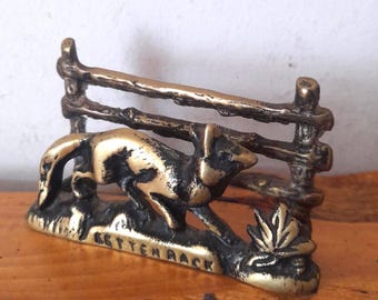 Vintage Brass Fox and Gate Letter Rack | Desk Decor | Penpal Aesthetic | Postcard Display
