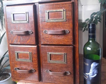 Vintage 4 Drawer Index Card Cabinet. Library Drawers. Desktop Storage Cabinet. Vintage Office.
