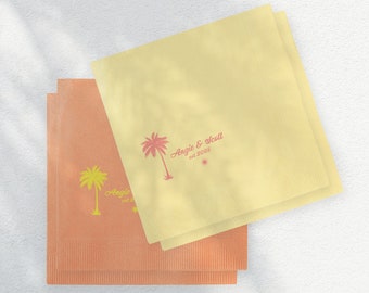 Beach Wedding Cocktail Napkins, Foil Napkins, Custom Napkins, Tropical Destination Wedding, Wedding Table Decor, Palm Tree