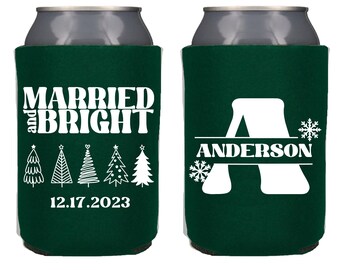 Christmas Wedding Can Coolers, Winter Wedding, Reception Favor, Wedding Favors, Beer Holder, Can Holder, Party Cup