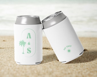 Beach Wedding Can Coolers, Tropical Wedding, Destination Wedding, Wedding Favors, Party Favor, Beer Holder, Palm Tree