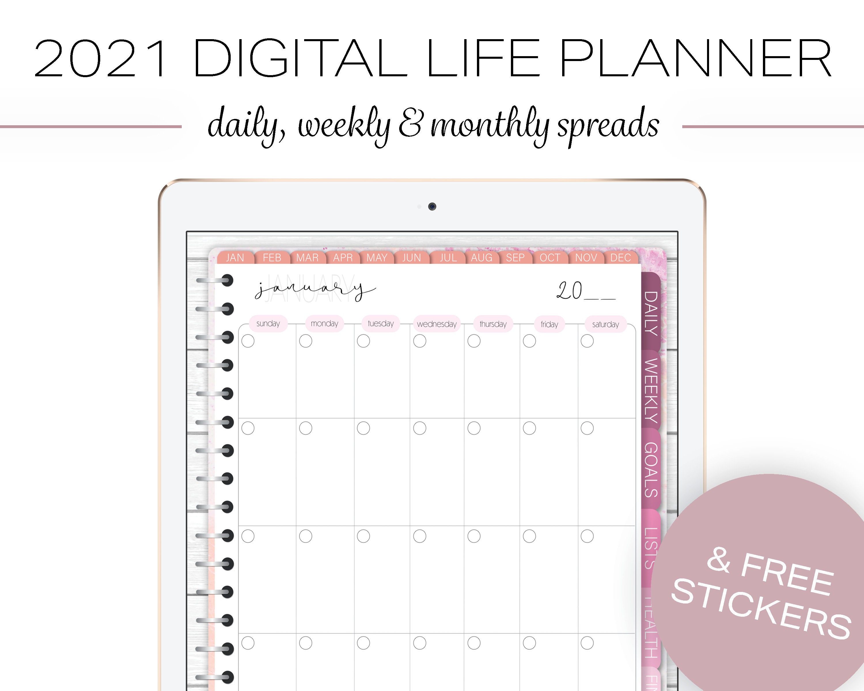 Digital Planner Goodnotes Planner iPad or Android Weekly Notability Hourly Daily iPad Planner Printable 2021 Digital Life Planner