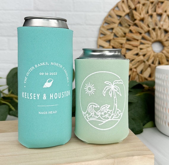 Wedding Can Coolers, Slim | Tropical Palm