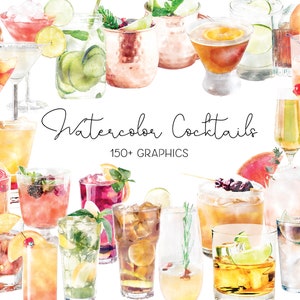 Watercolor Cocktail Graphics | Cocktail Clipart | Signature Cocktails | 150+ Graphics | Beverages
